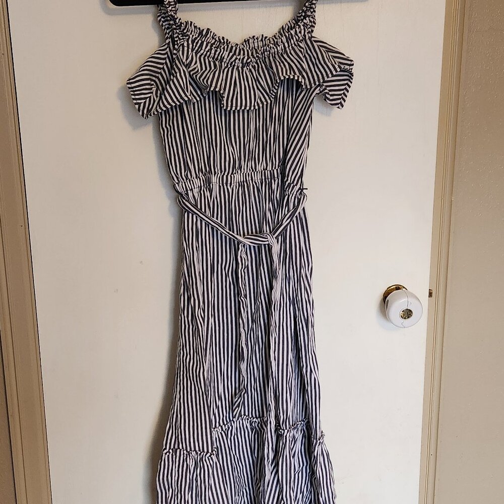 Ruffle strap striped cotton sundress
